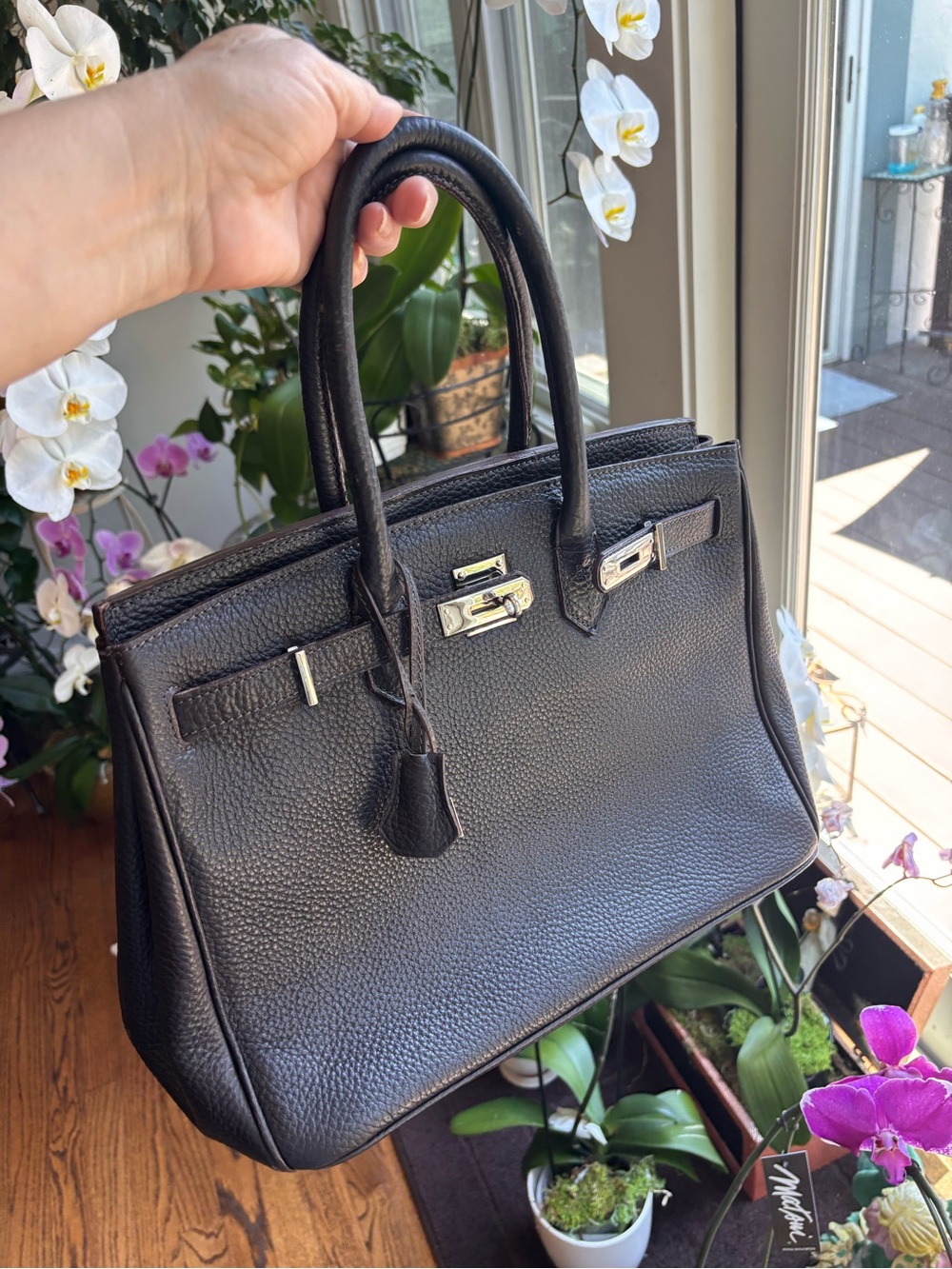 Classic Italian dark brown Leather Top-Handle Tote Bag - Picture 2 of 10